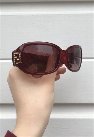 WOMENS FENDI SUNGLASSES SILVER RED OVAL GLASSES AND CASE