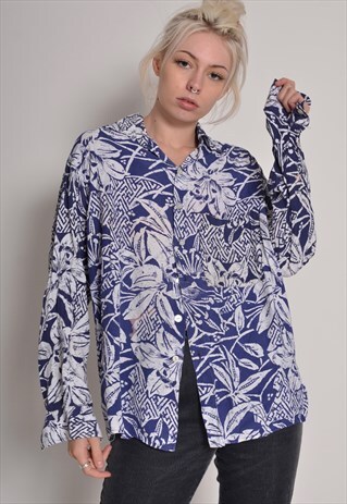 VINTAGE FLORAL PATTERNED LONG SLEEVE SHIRT BLUE