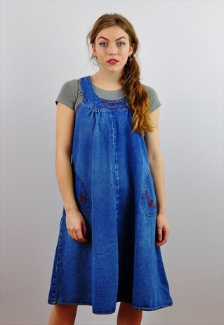 VINTAGE 90'S DENIM PINAFORE SMOCK DRESS