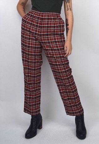 VINTAGE 90S RED, BLACK & WHITE PLAID TROUSERS