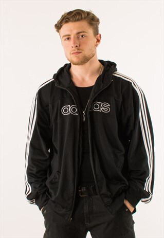 VINTAGE BLACK ADIDAS FULL ZIP HOODIE LARGE