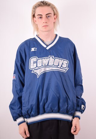 STARTER MENS VINTAGE NFL COWBOYS PULLOVER JACKET XL BLUE 90S