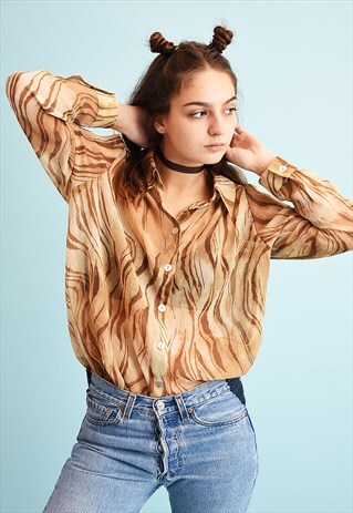 90'S RETRO NEUTRAL SHEER OVERSIZED PARIS CHIC BLOUSE TOP