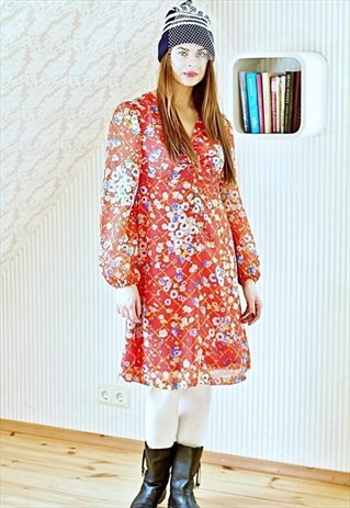VINTAGE RED FLORAL DRESS