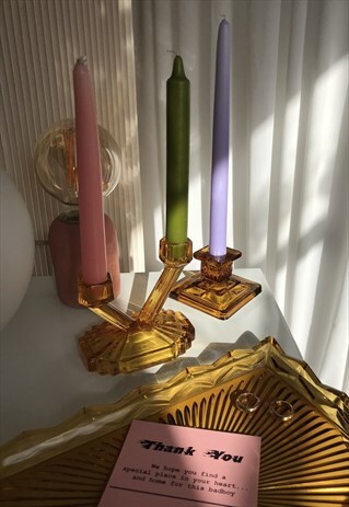 RARE UNIQUE VINTAGE 30S AMBER ART DECO GLASS VANITY SET