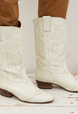 Cowboy EU 39 Leather US 8 White Boots Shoes Heels Western