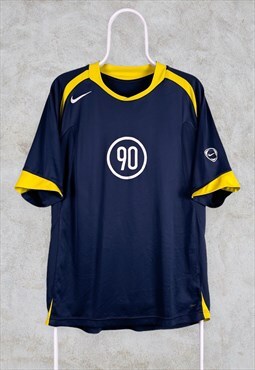 Vintage Nike Total 90 Football Shirt Blue Yellow Large