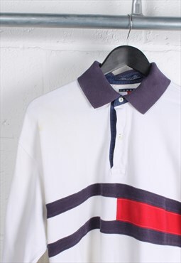 Vintage Tommy Hilfiger Long Sleeve Polo Shirt White Medium