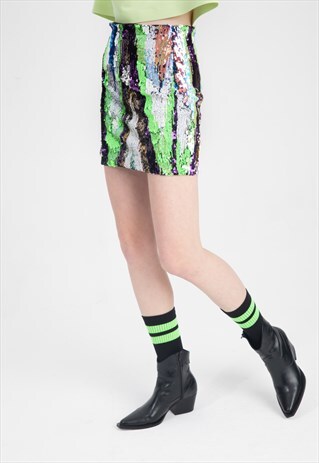 MINI REVERSIBLE SEQUIN SKIRT WITH GEO PRINT