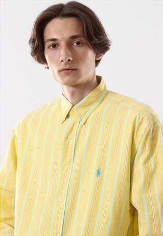 VINTAGE MENS RALPH LAUREN STRIPED LONG SLEEVE CASUAL SHIRT