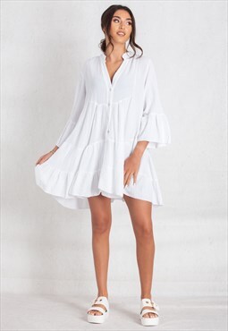 white cheesecloth tiered smock dress