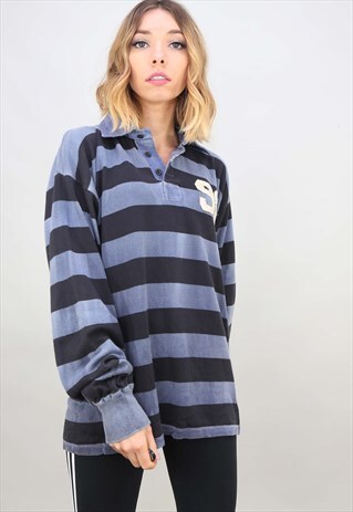 VINTAGE OVERSIZED HUGO BOSS STRIPE RUGBY SHIRT TOP