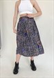 VINTAGE 70S BOHO ABSTRACT FLORAL PATTERN PLEATED SKIRT S