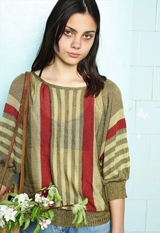 VINTAGE 90S KNITTED STRIPED ABSTRACT HAUTE BOHEME BLOUSE TOP