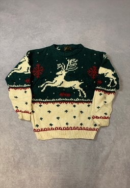 Vintage Eddie Bauer Knitted Jumper Reindeer Pattern Sweater
