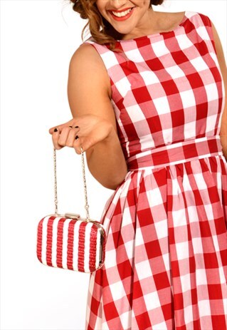 RED & WHITE STRIPE CANDY HUMBUG WOVEN CLUTCH BAG