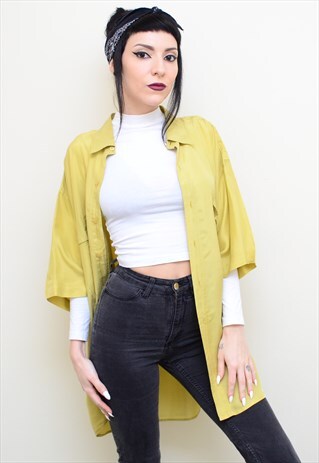 VINTAGE 90'S GENUINE SILK DANDELION YELLOW OVERSIZED SHIRT