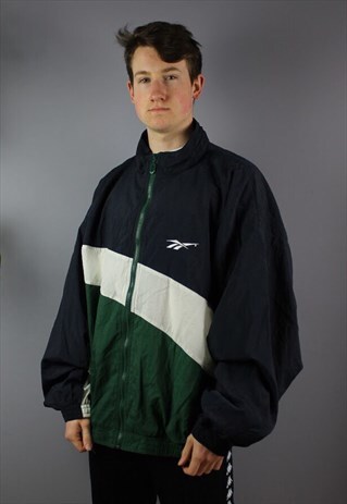 VINTAGE REEBOK WINDBREAKER IN GREEN WITH EMBROIDERY