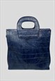 60'S VINYL LADIES BLUE PATCHWORK HAND HELD VINTAGE BAG