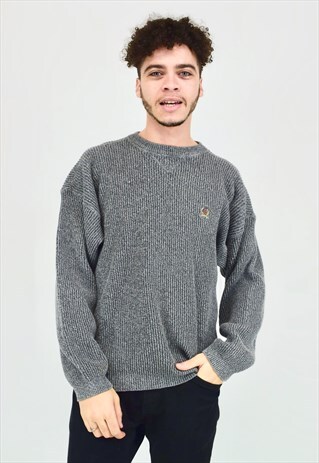 VINTAGE 90'S TOMMY HILFIGER GREY RIBBED JUMPER
