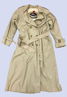 Vintage Beige Cream Cotton Belted Trench Coat