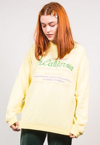VINTAGE 90'S PASTEL YELLOW LOS ANGELES PRINT SWEATSHIRT