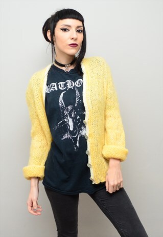 VINTAGE 90'S CUTE LEMON KNITTED SLOUCHY CARDI