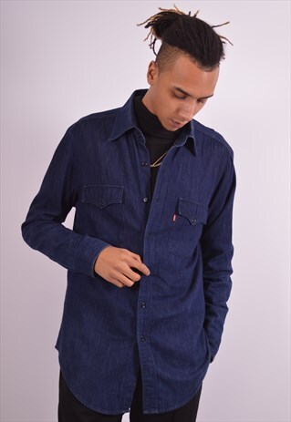 LEVI'S MENS VINTAGE DENIM SHIRT XL NAVY BLUE 90S