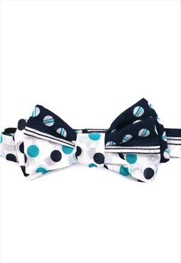 Blue Polka Dot Reworked Vintage Fabric Bow Tie