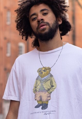 VINTAGE POLO BEAR RALPH LAUREN T SHIRT IN WHITE