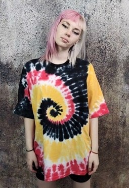 Tie-dye print tee Mandala t-shirt rainbow top black yellow