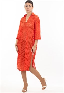 V pattern Lace kaftan dress in Orange Holiday wear 
