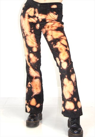 REWORKED DENIM ACID WASH Y2K BLEACHED BLACK FLARED JEANS