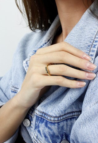 GOLD CLEAR & BLACK DIAMANTE MINIMALIST RING