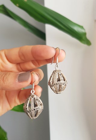 VINTAGE STERLING SILVER MARCASITE CAGE EARRINGS