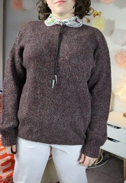  Retro 90s Burgundy Plain Monochrome Speckled Jumper Sweater