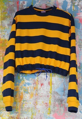 RELAX FIT JUMPER IN GOLD N NAVY STRIPES WITH DRAWSTRING