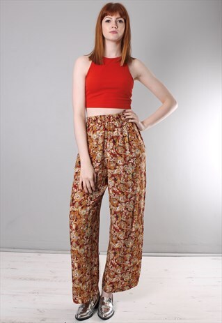 VINTAGE 90S FLORAL PATTERNED HIGH WAISTED CULOTTE TROUSERS
