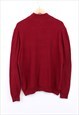 VINTAGE KNITTED JUMPER RED LONG SLEEVE COLLARED QUARTER ZIP