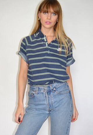 VINTAGE 90S NAVY & WHITE NIKE POLO SHIRT TOP