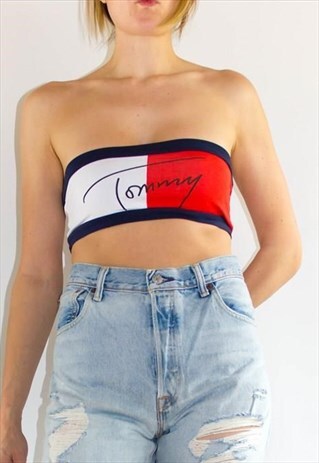 RETRO 90'S SPELL OUT HILFIGER BANDEAU TOP