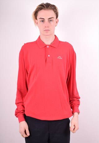 KAPPA MENS VINTAGE POLO SHIRT LONG SLEEVE XL RED 90S