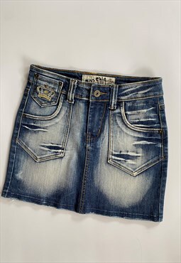 Y2K Vintage Denim Blue Mini Skirt Summer Grunge Small