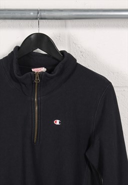 Vintage Champion Jumper in Black 1/4 Zip Sweater Medium