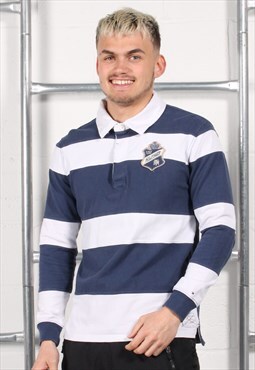 Vintage Tommy Hilfiger Rugby Polo Shirt in Navy Stripe Small
