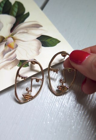 GOLD ABSTRACT ART DECO FACE EARRINGS