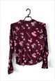 BURGUNDY 90S CUTE FLORAL TOP BLOUSE SMALL