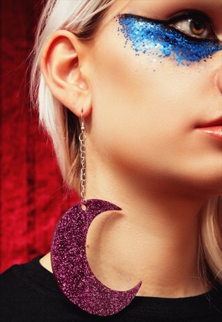 KENNEDY PURPLE GLITTER MOON SHAPED EARRINGS