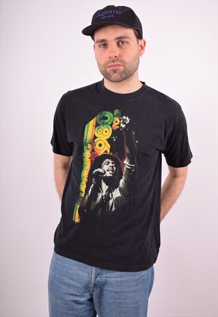 MENS VINTAGE BOB MARLEY T-SHIRT TOP MEDIUM BLACK 90S