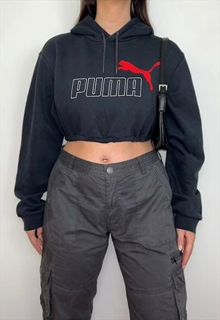 PUMA BLACK CROPPED HOODIE 